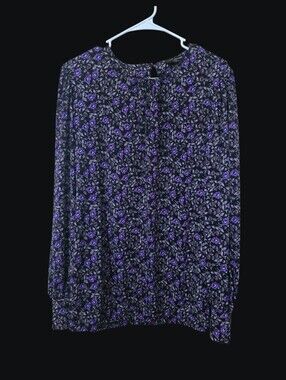 Lane Bryant Women’s Floral Long-Sleeve Blouse - Purple/Black